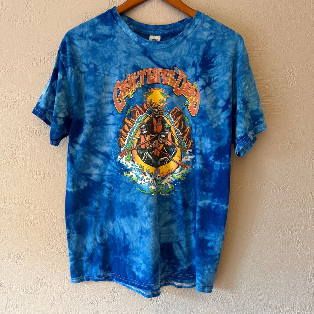 Grateful Dead Brokedown Palace Blue Tie Dye Shirt Skeletons Rafting Large 2022